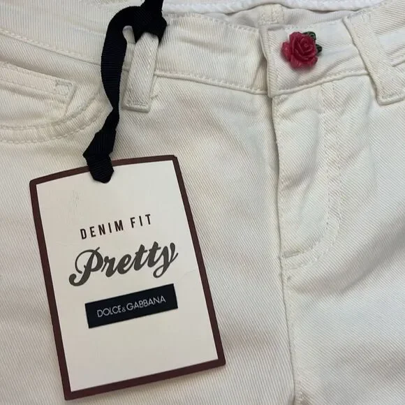 Dolce & Gabbana White Jeans with Pink Rose button, US2 - Picture 5 of 9